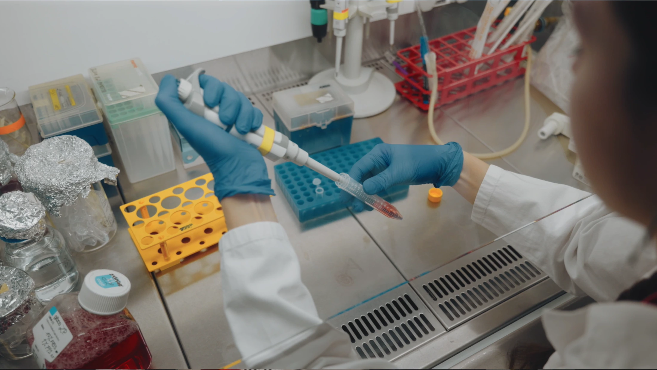 Pipetting in a research laboratory